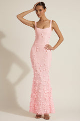 Embellished Appliqué Soft-Scoop Corset Gown in Peony