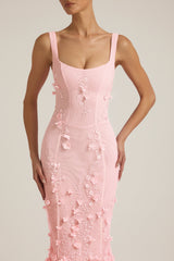 Embellished Appliqué Soft-Scoop Corset Gown in Peony