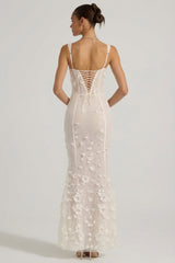 Embellished Appliqué Soft-Scoop Corset Gown in Snow
