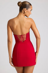 Strapless A-Line Mini Dress in Fire Red