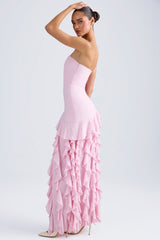 Ruffle-Trim Strapless Gown in Candyfloss Pink