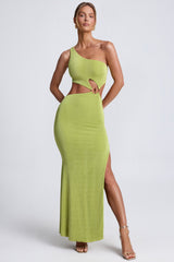 Hardware Detail One-Shoulder Maxi Dress in Olive