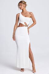 Hardware Detail One-Shoulder Maxi Dress in Coconut