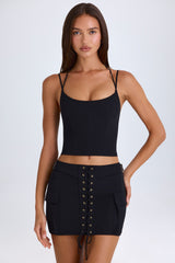 Lace-Up Cargo Micro Mini Skirt in Black