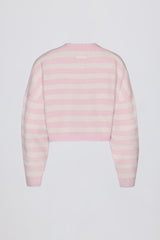 Soft Knit Stripe Cropped Cardigan in Pink Stripe