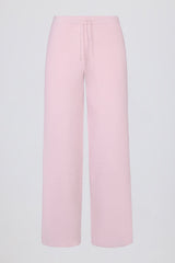 Knit Mid-Rise Wide-Leg Joggers in Soft Pink