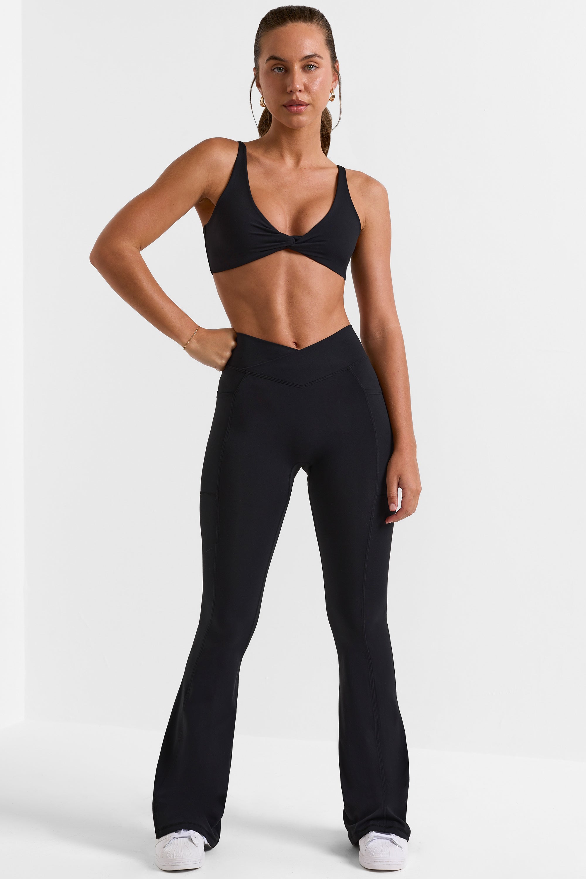 Soft Active V-Waist Flared Leggings in Black