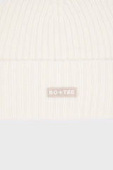 Ribbed Knit Beanie Hat in Ivory