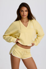 Cotton Jersey V-Neck Hoodie in Lemon
