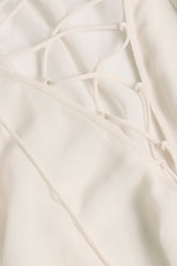 Lace-Up Balloon-Sleeve Mini Dress in Ivory