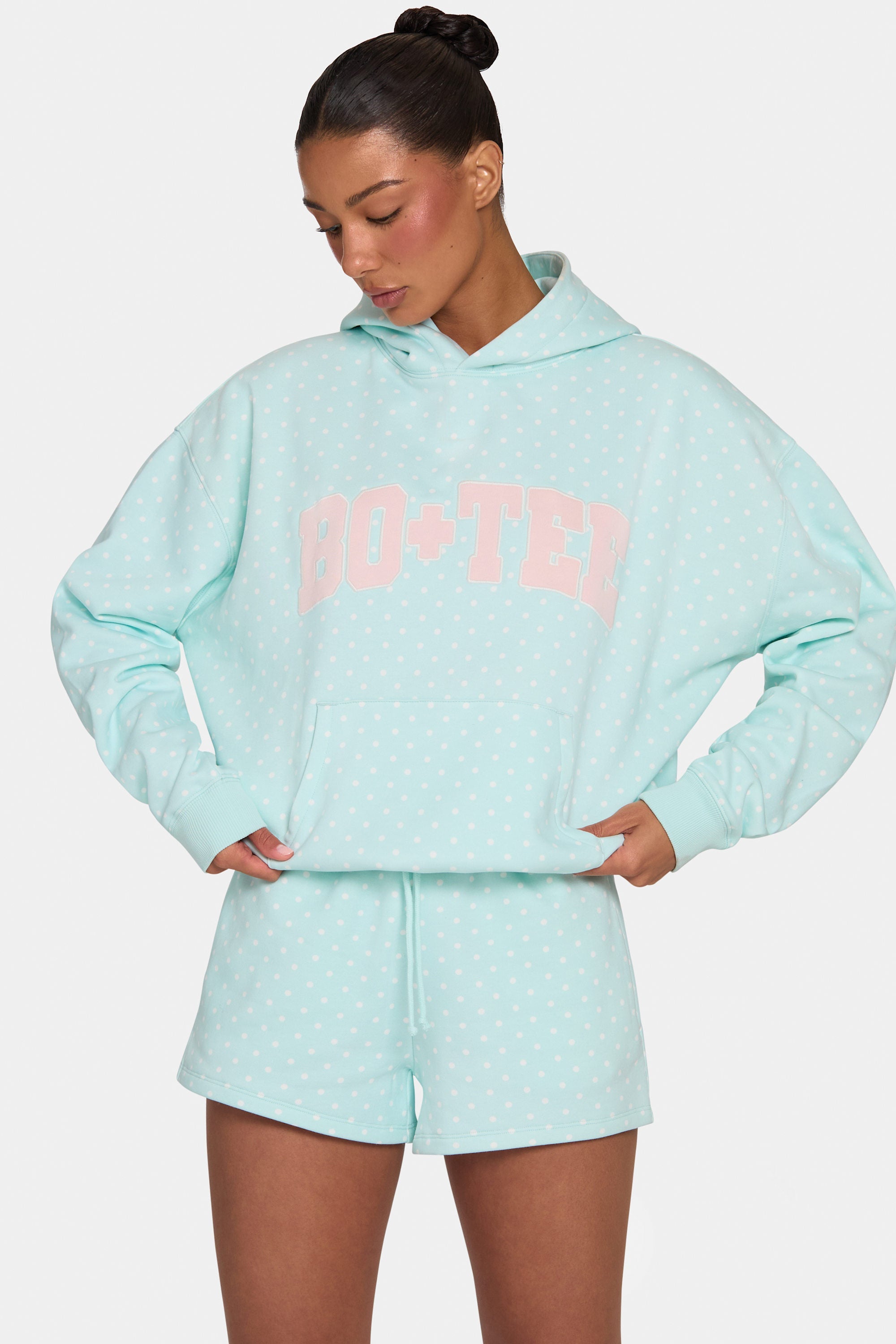Oversized Applique Hoodie in Peppermint Polka Dot