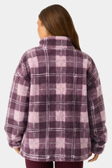 Oversized Zip-Up Fleece in Burgundy Plaid