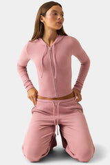 Ribbed Jersey Cropped Hoodie in Mauve