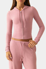 Ribbed Jersey Cropped Hoodie in Mauve