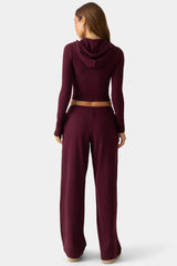 Ribbed Jersey Low-Rise Trousers in Burgundy
