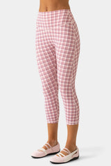 Soft Active Capri Leggings in Mauve Plaid