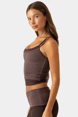 Soft Active Double-Layer Tank Top in Espresso Gingham
