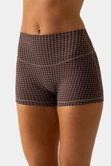 Soft Active Mini Shorts in Espresso Gingham