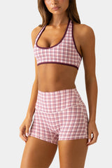 Soft Active Mini Shorts in Mauve Plaid