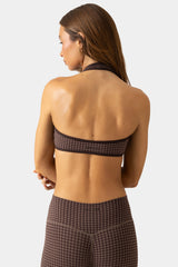 Soft Active Reversible Sports Bra in Espresso Gingham