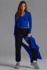 Soft Cotton Jersey Relaxed Mid-Rise Joggers in Black