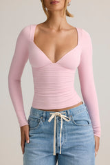 Modal Ruched Long-Sleeve Top in Candyfloss Pink