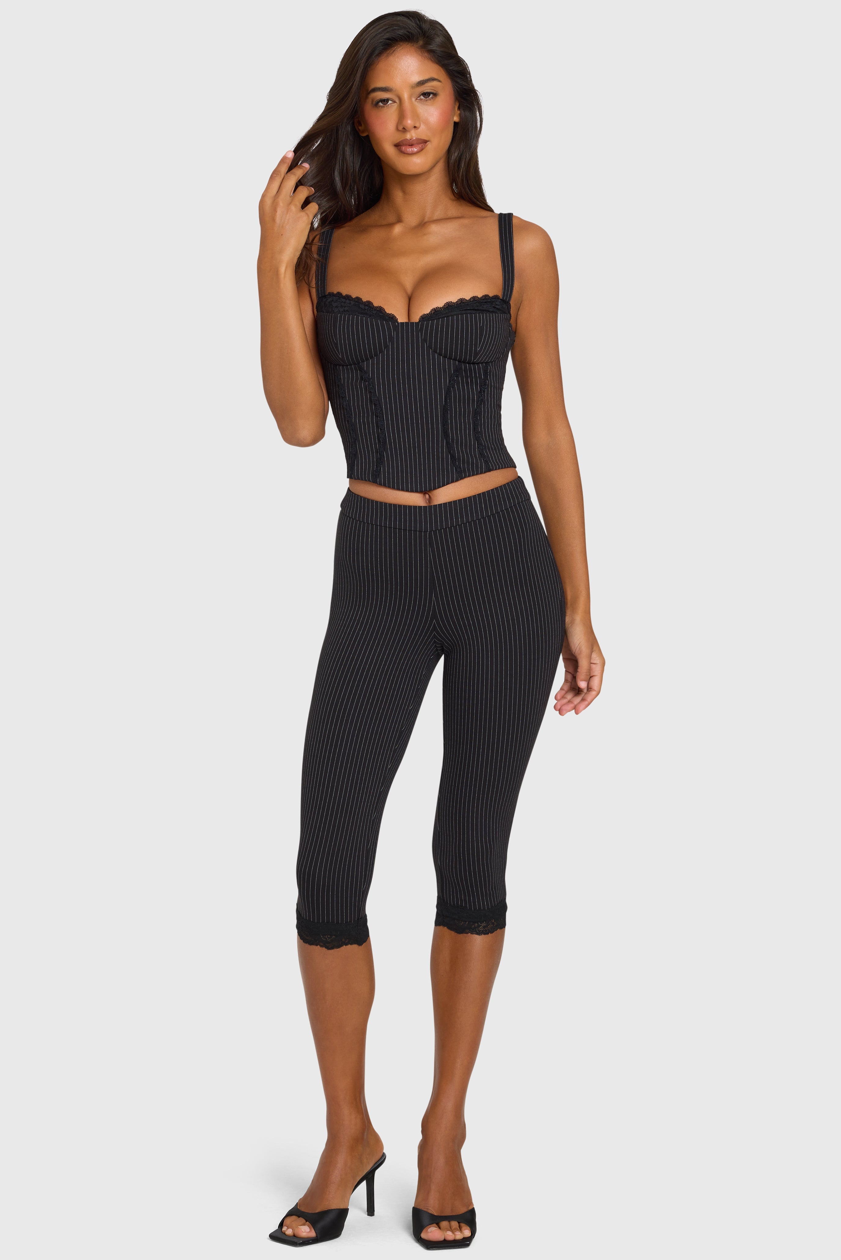Ponte Capri Leggings in Black Pinstripe