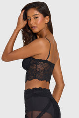 Placed Lace-Trim Crop Top in Black