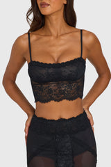 Placed Lace-Trim Crop Top in Black