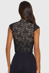 Lace Cut-Out Crop Top in Black