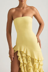 Ruffle-Trim Strapless Gown in Daffodil