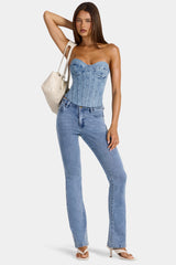 Low-Rise Flared Jeans in Mid-Blue
