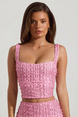 Embellished Square-Neck Crop Top in Posy