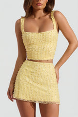Embellished Square-Neck Crop Top in Limoncello