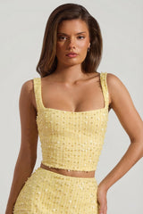 Embellished Square-Neck Crop Top in Limoncello