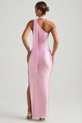 Asymmetric Scarf-Detail Maxi Dress in Candyfloss Pink