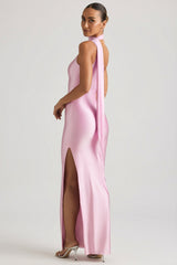 Asymmetric Scarf-Detail Maxi Dress in Candyfloss Pink