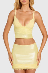 Sequin Lace Bralette Top in Butter