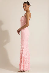 Embellished Appliqué Soft-Scoop Corset Gown in Peony