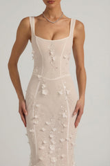 Embellished Appliqué Soft-Scoop Corset Gown in Snow
