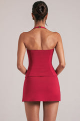 Longline Halterneck Top  in Cherry Red