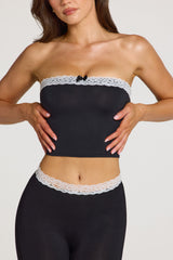 Modal Lace-Trim Bandeau Top  in Black