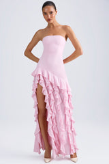 Ruffle-Trim Strapless Gown in Candyfloss Pink