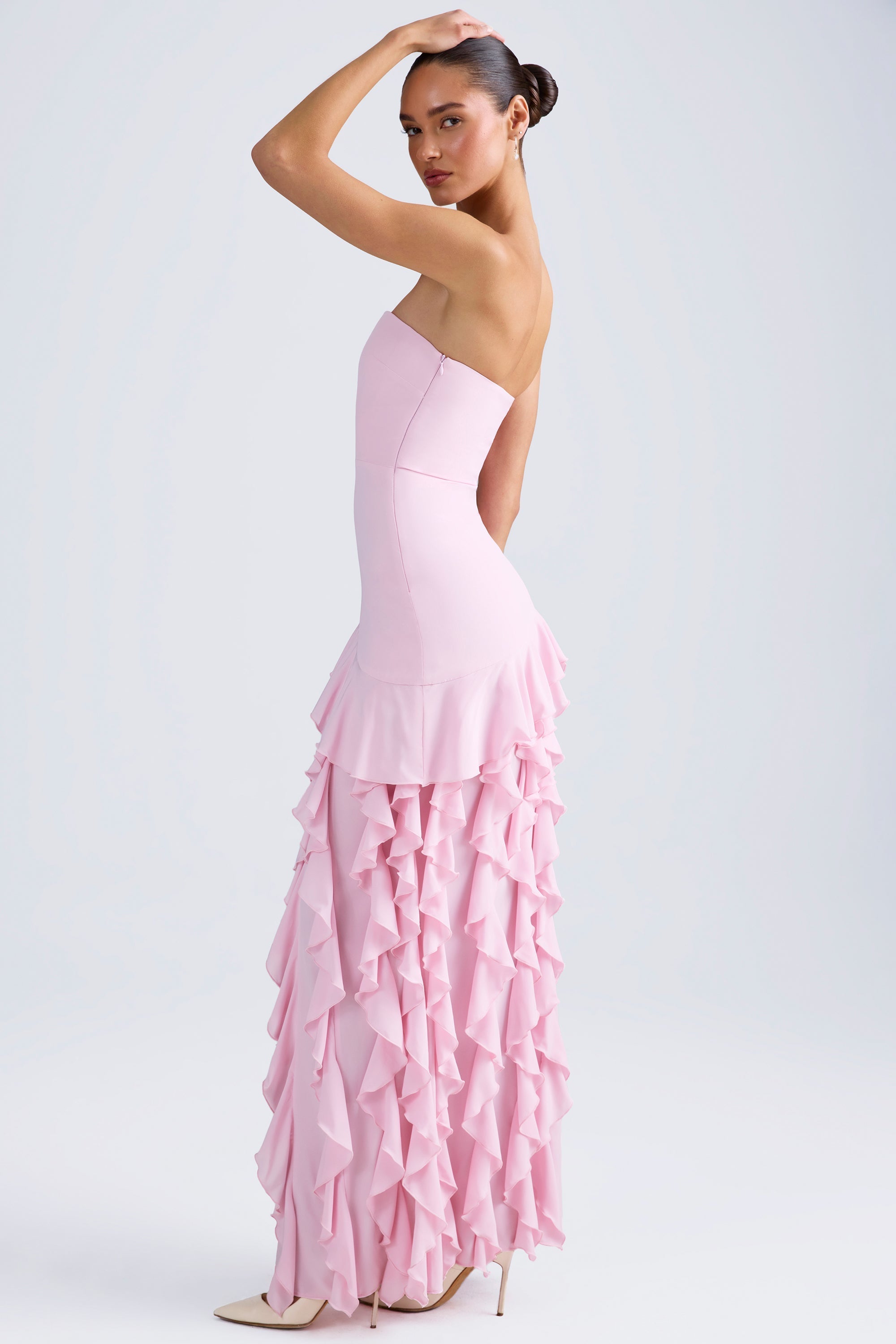 Ruffle-Trim Strapless Gown in Candyfloss Pink
