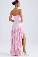 Ruffle-Trim Strapless Gown in Candyfloss Pink