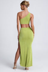 Hardware Detail One-Shoulder Maxi Dress in Olive
