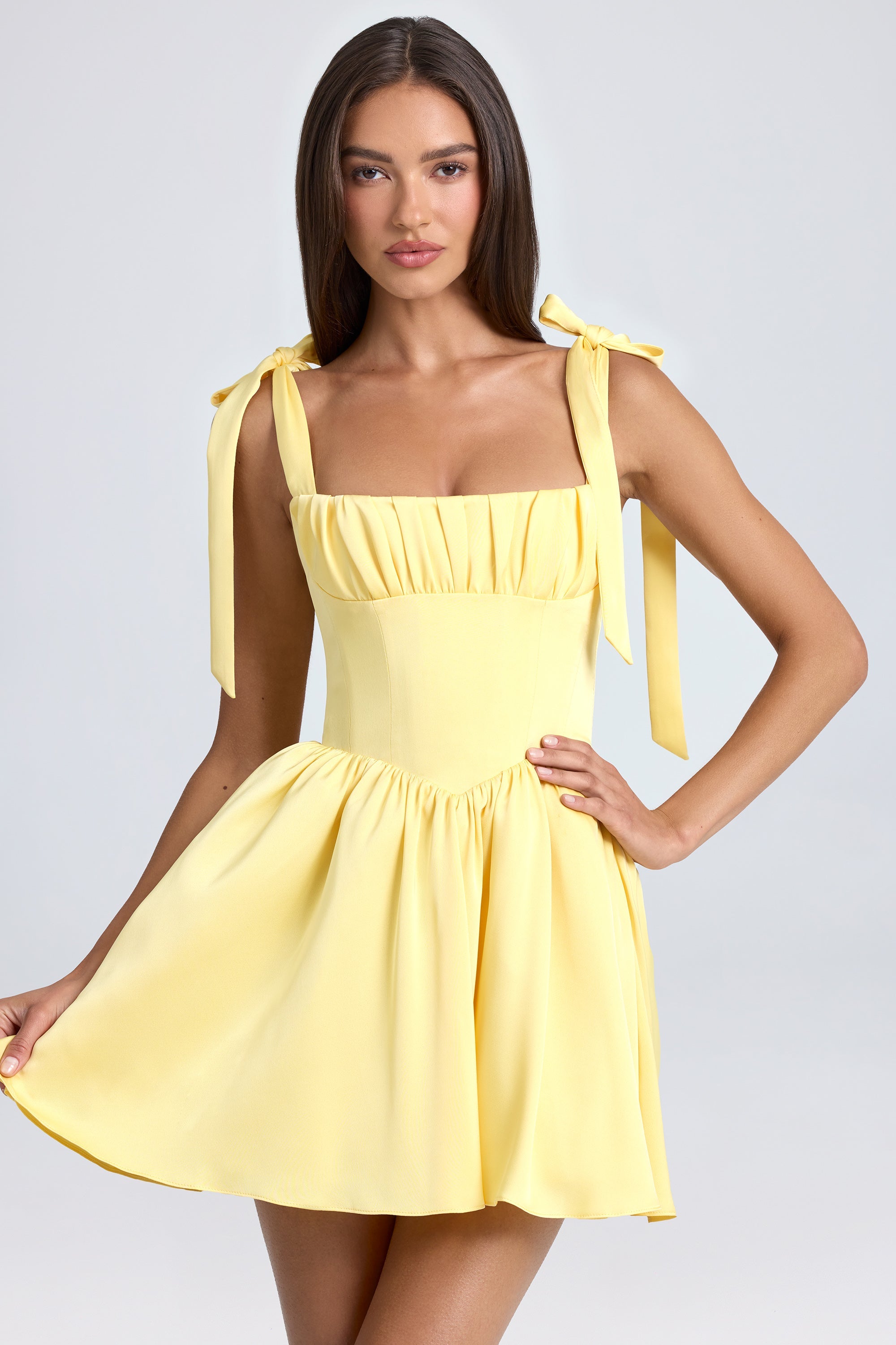 Draped Corset Mini Dress in Daffodil