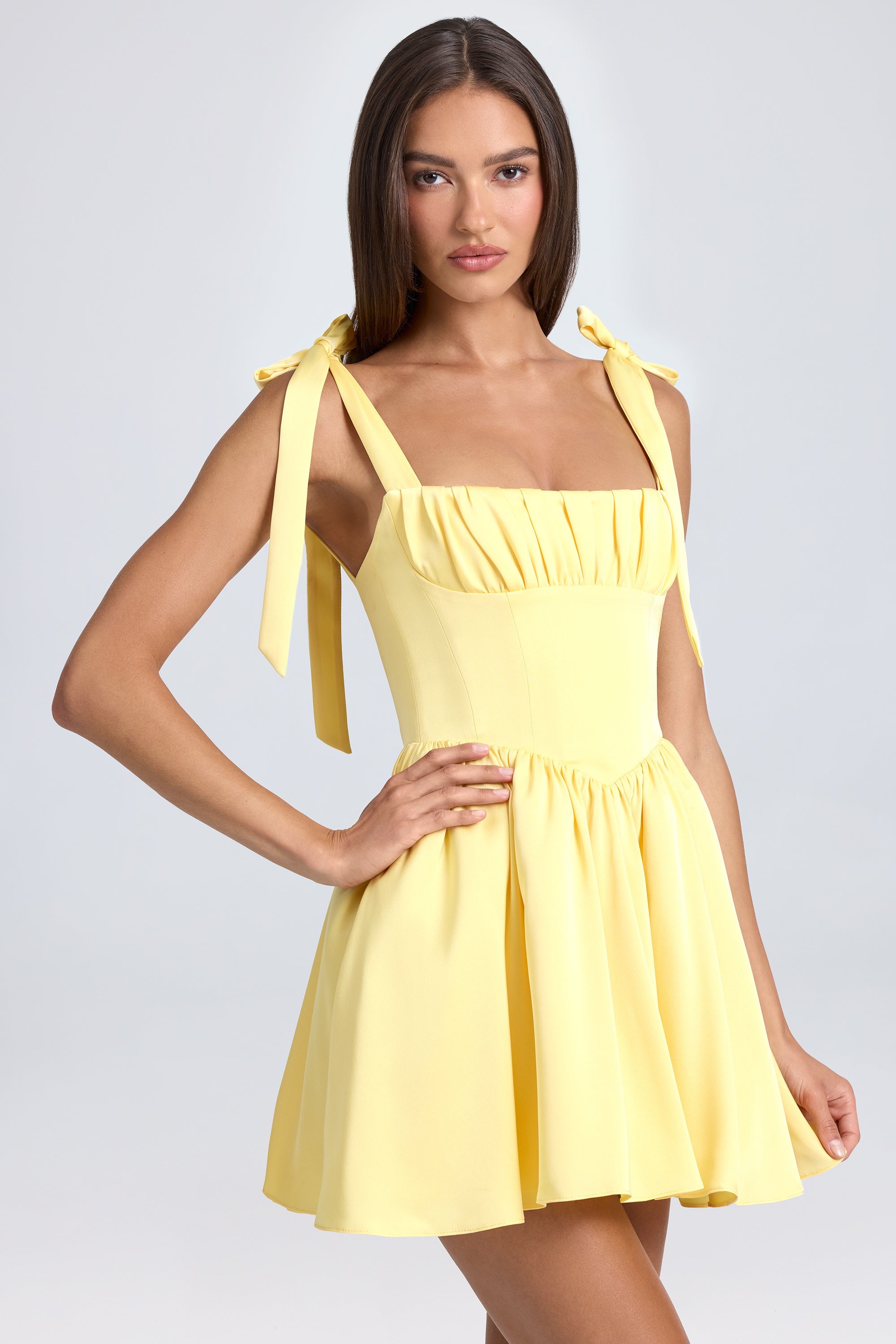 Draped Corset Mini Dress in Daffodil
