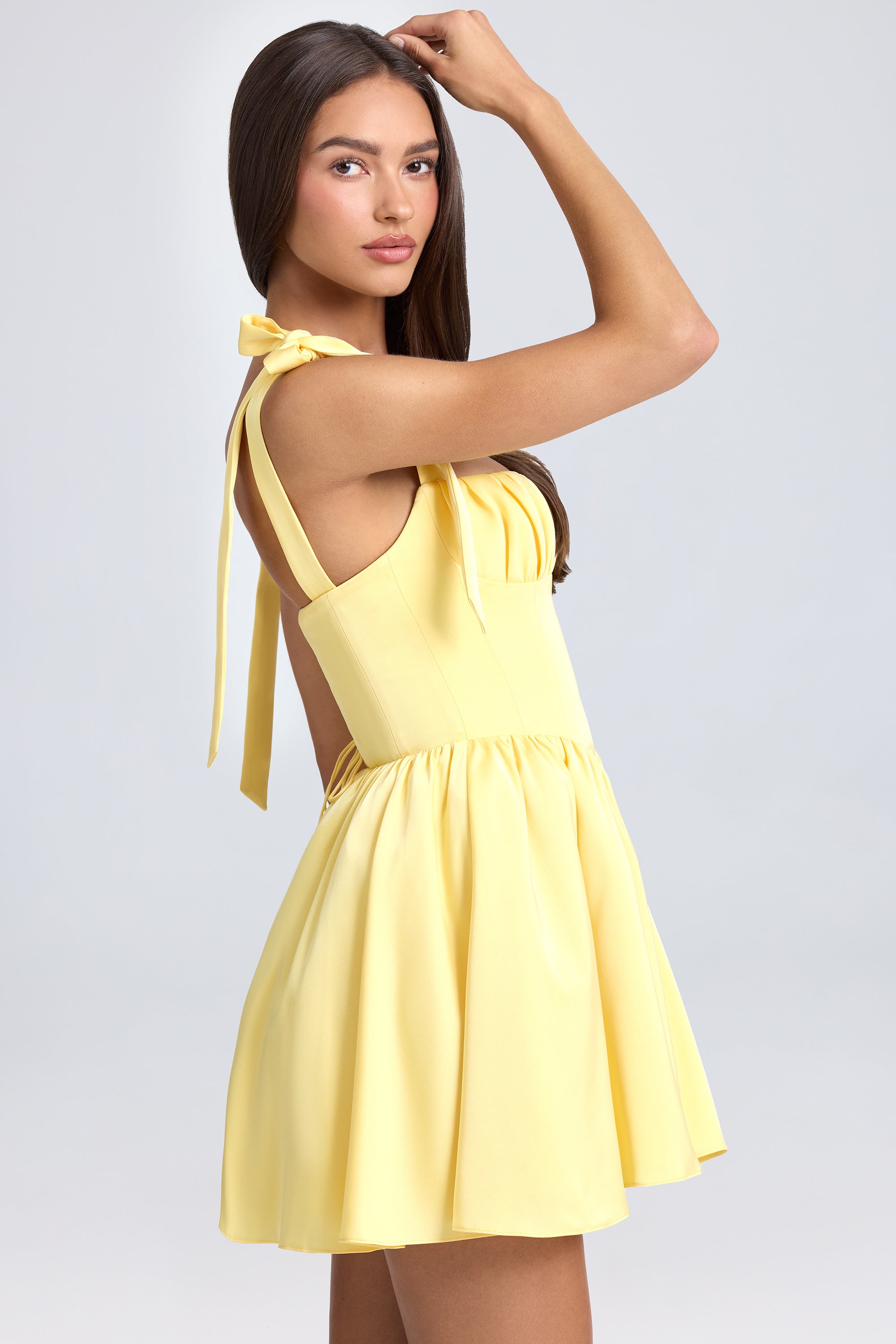 Draped Corset Mini Dress in Daffodil