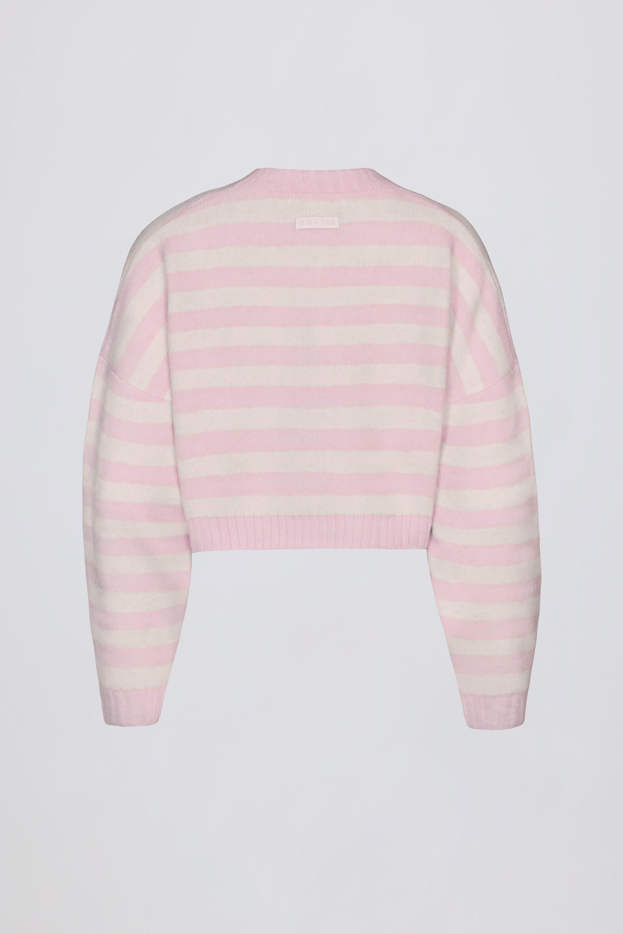 Soft Knit Stripe Cropped Cardigan in Pink Stripe